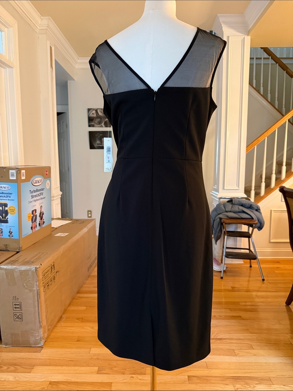Eliza J Black Sheath Dress with Mesh Yoke and Floral Appliqué - Picture 5 of 5